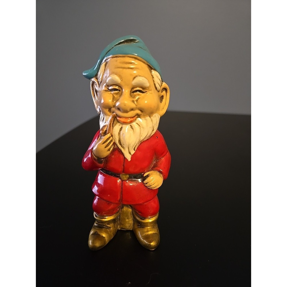 Vintage Elf Gnome Dwarf w/Pipe Paper Mache Figurine Japan Handpainted 5" MCM - Picture 2 of 9